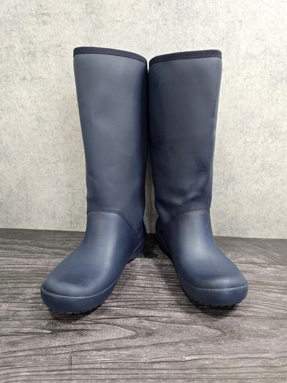 Crocs RainFloe Tall Rain Boots Navy Blue Women's Size 7 Waterproof 203416 EUC